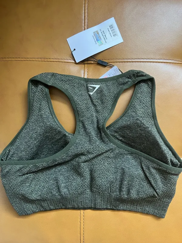 Gymshark Vital Seamless Sports Bra Olive Green Marl - Size Medium - Image 2