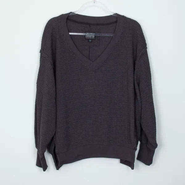 American Eagle Seriously Lived In Big Hug Waffle Knit Pullover Gray M Oversized - Image 2