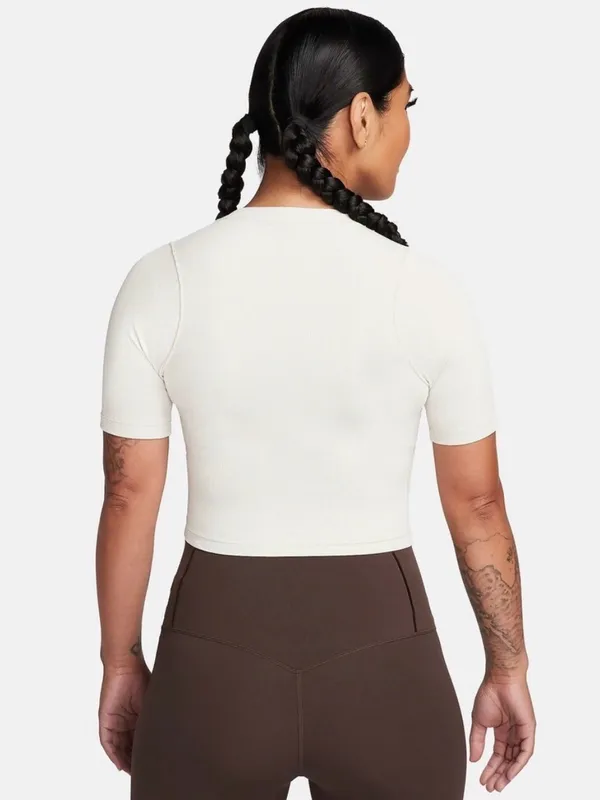 Nike Women’s Zenvy Cropped White Ribbed Top Medium Form Fitting Dri-Fit - Image 2