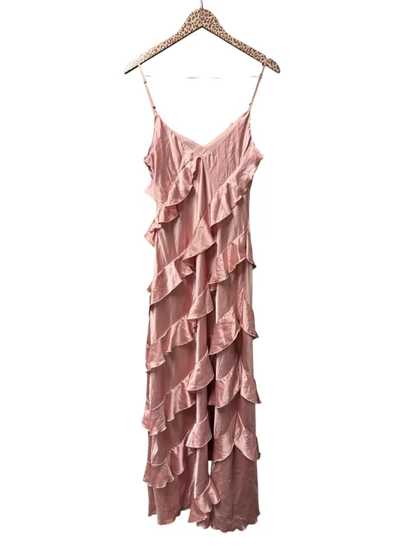 Petal + Pup Ciao Ruffles Maxi Satin Dress Sleeveless Long Pink Large NEW - Image 2