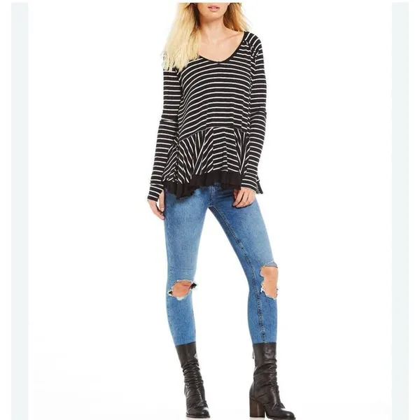 ✨Free People Tangerine Stripe Black Sz Small Top✨ - Image 4