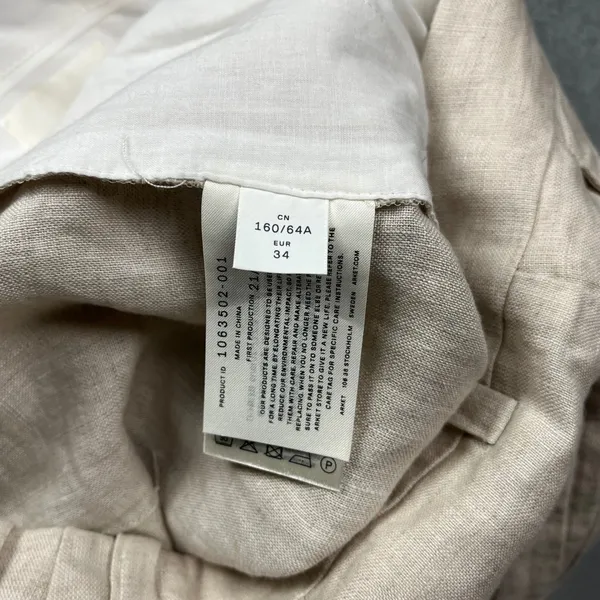 ARKET Linen Pleated Wide Leg Trousers 34 Beige 100% Linen Minimalist 1063502-001 - Image 6
