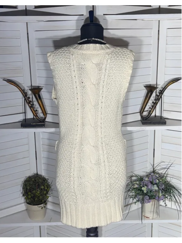 Bebe vintage Y2K long knit vest cream cable knit pockets coquette cottage boho - Image 2