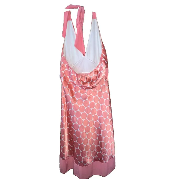 Forever y2k Coral Pink Polka Dot Satin Halter Empire Waist Dress Size Large - Image 5