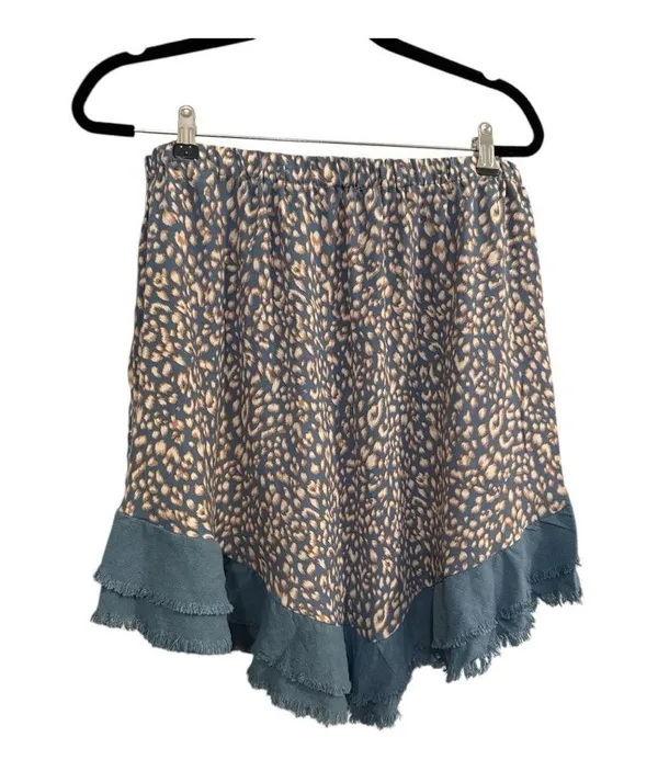 Umgee Leopard Print Mini Skirt Blue Linen Blend Size Large - Image 7