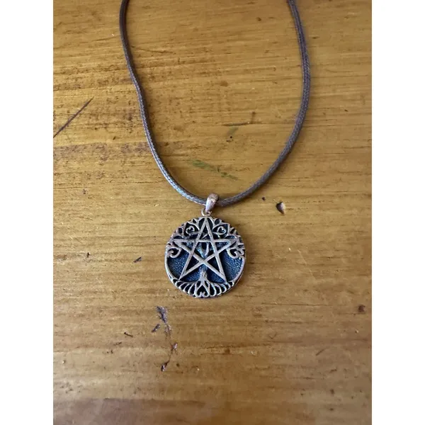 Pentacle Pendant Necklace Pagan Wiccan Celtic Symbol Brown Cord Necklace - Image 3