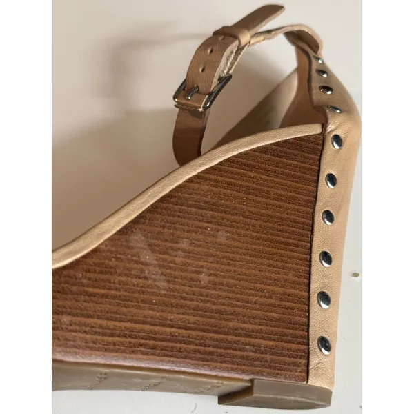Via Spiga 3.5' Tan Leather Moto Silver Studded Platform Wedge Sandals 9M Biker - Image 8