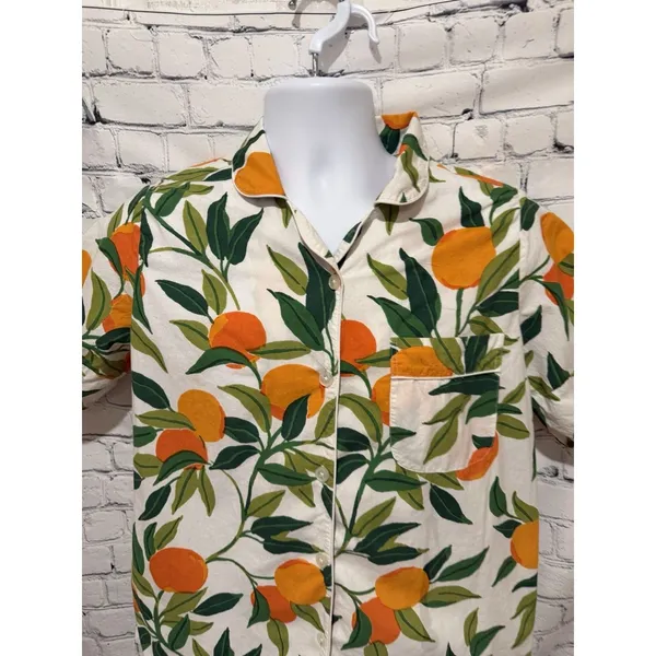 Anthropologie Print Fresh Button Up Shirt Women’s Orange Fruit Cotton Small - Image 2