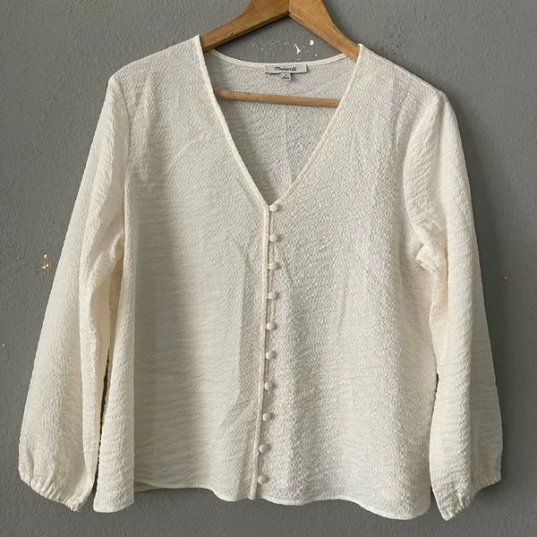 Madewell Cream‎ V-Neck Blouse - Image 5