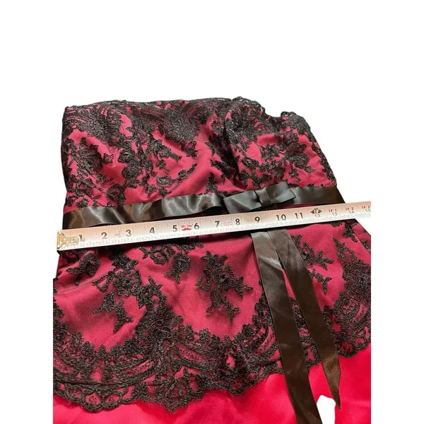 VTG Alexia Burgundy Black Lace Strapless Formal Maxi Dress 10 90s Whimsigoth Y2K - Image 7