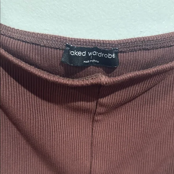 Naked Wardrobe Chocolate Ribbed Top - Image 2
