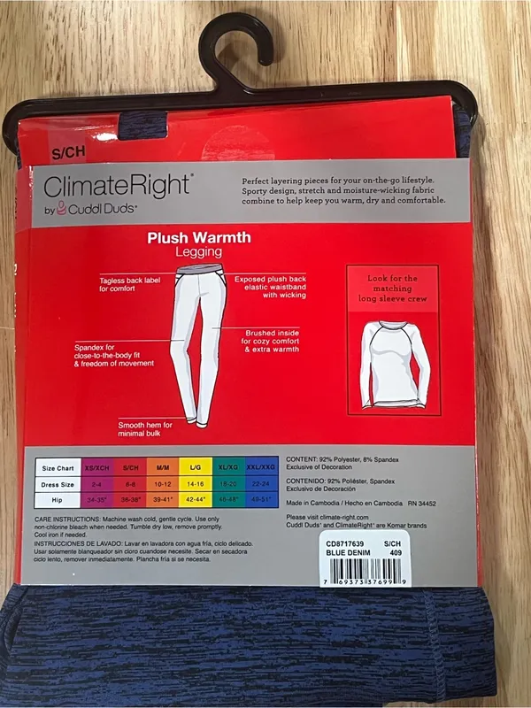 NWT ClimateRight by Cuddl Duds Blue Denim Thermal Base Layer Leggings Small - Image 2