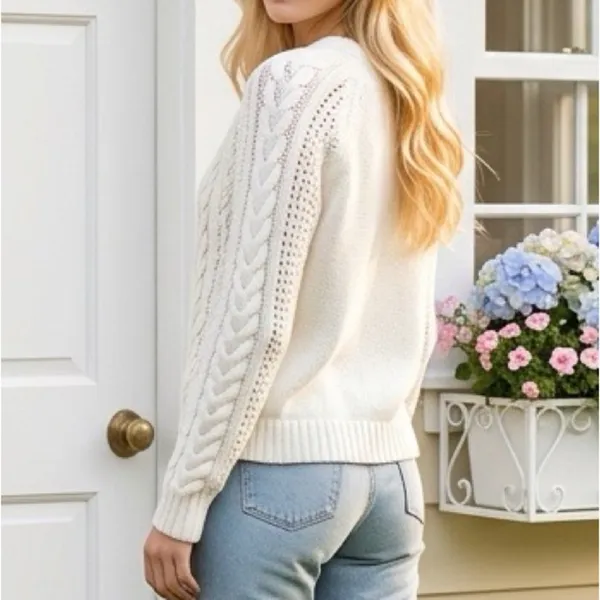 Abercrombie & Fitch Cable Knit Crew Neck Women's Fisherman Sweater Size Small - Image 8