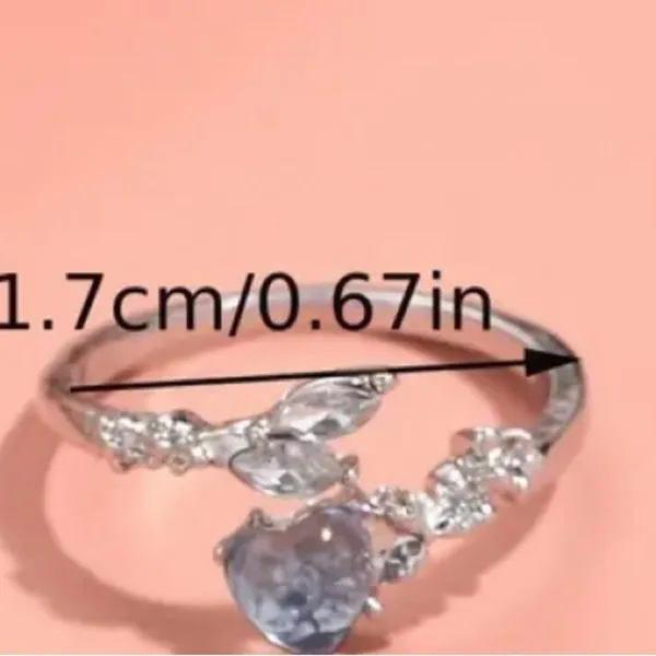 Adjustable Open Heart & Moonlight CZ Ring Size 7 - Image 2