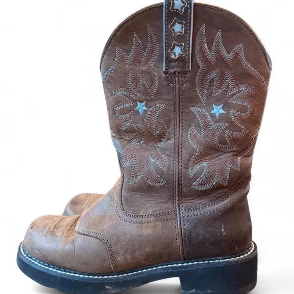 Ariat Women’s Size 8B Brown Leather Cowboy Western Boots Embroidered Stars - Image 2