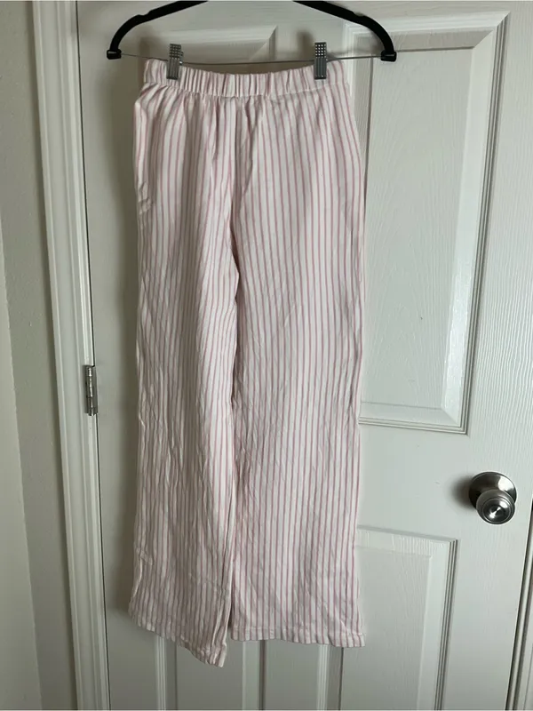 Zara Pink & White Striped Cotton Wide-Leg Pants - Size 13-14 - Image 7