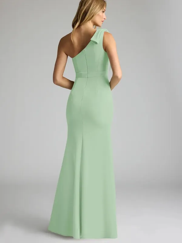 NWT Azazie Rinna Dusty Sage Green Mermaid One Shoulder Stretch Crepe Maxi Dress - Image 2