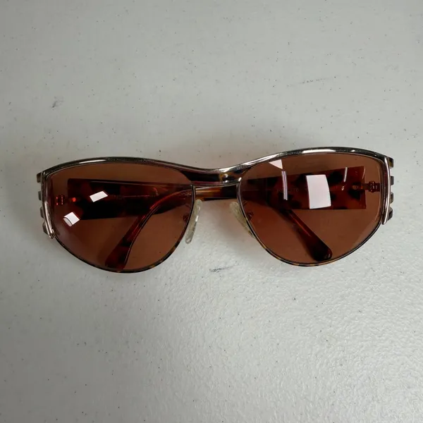 VTG Y2K Fendi Sunglasses FS 118 Tortoise Gold Shield Wrap Made in Italy Vintage - Image 9