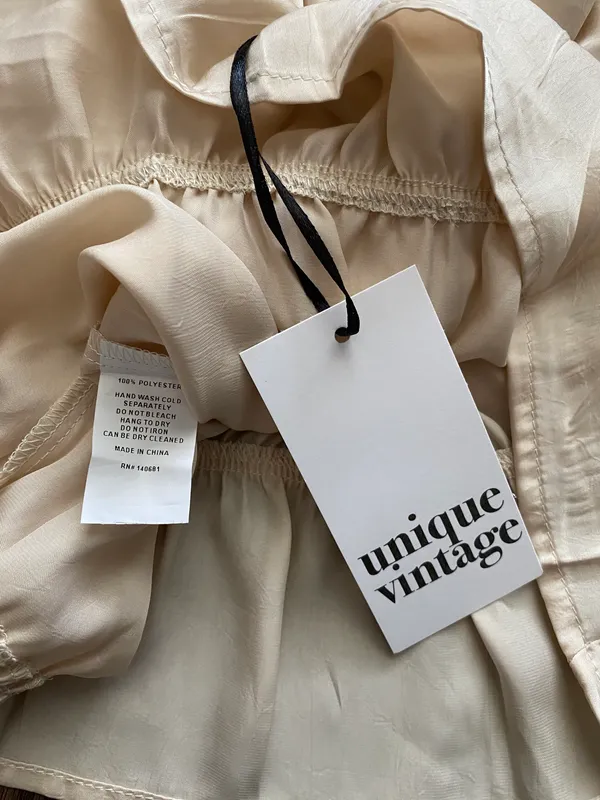 Unique Vintage NWT Champagne Satin Peplum Blouse X-LARGE - Image 10