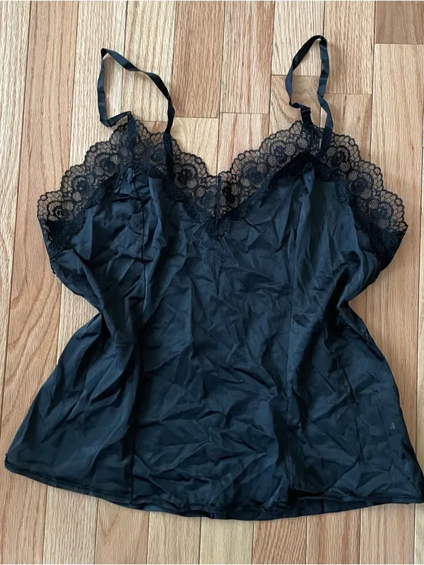 Vintage Black Lace Cami Top Womens Large Romantic 90s Lingerie - Image 3
