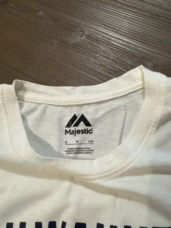 Majestic Cream Milwaukee Brewers Logo Tee with Navy and Yellow Accents - Image 4