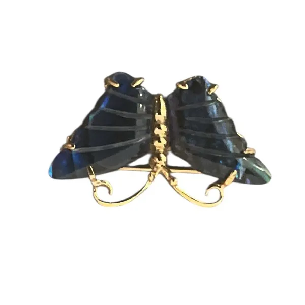 Vintage Estate Butterfly Brooch & Lapel Hat Stick Pin 2 Pc. Set Gold Tone Metal - Image 3