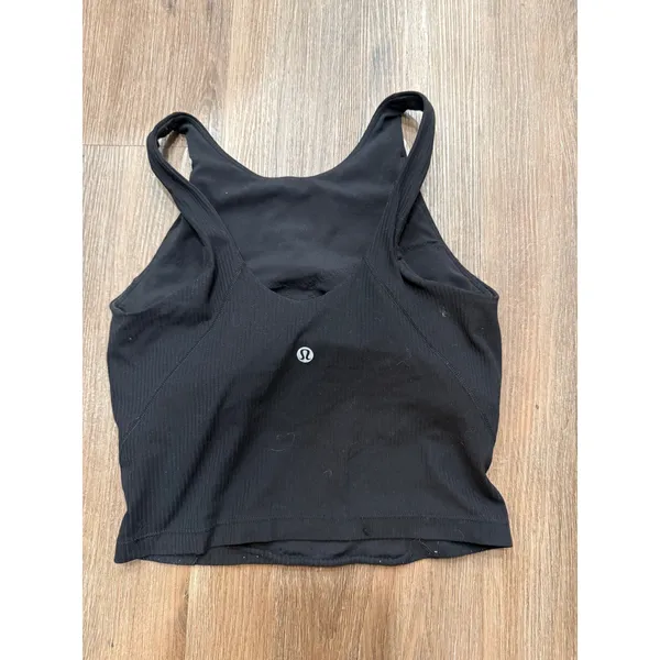 Lululemon Black Ribbed‎ Cropped Tank Top Size 2 Racerback Athleisure flaw - Image 2