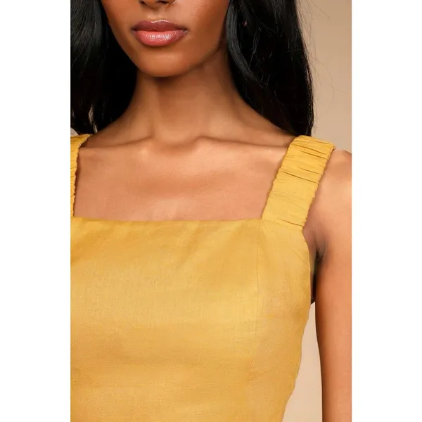 Lulus 100% Linen “Caught in Cannes" Mustard Cutout Cropped Tank Top Sz M Indie - Image 4