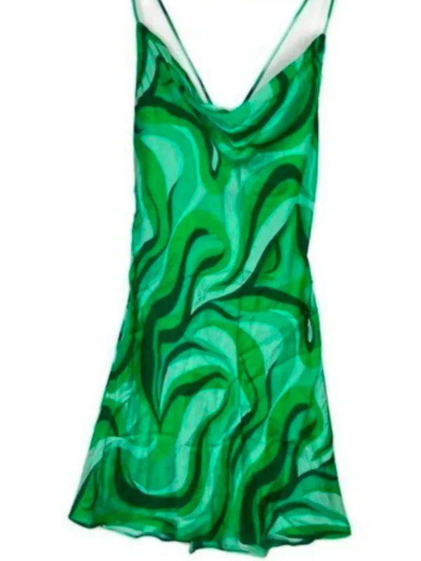 Zara Emerald Swirl Cowl-Front Slip Midi Dress - Image 2