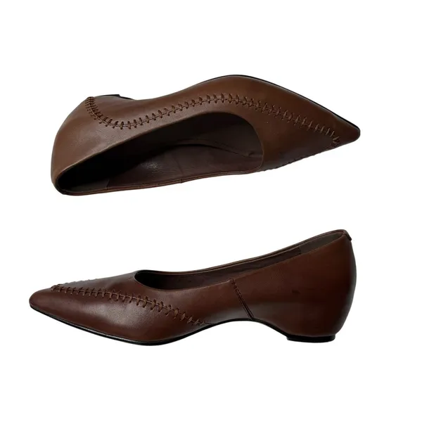 Handmade Brown Leather Pointed Toe Flats Size 6.5 (230) Whipstitch Low Heel - Image 4