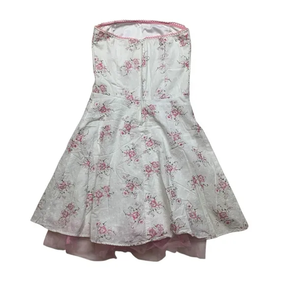 Ruby Rox juniors 5 small white pink floral strapless dress glitter y2k princess - Image 11