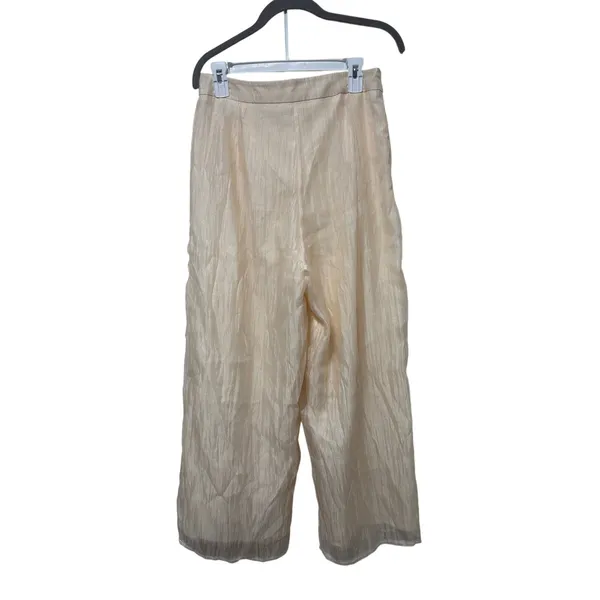 Women’s XXL Ivory Sheer Wide Leg Pants High Rise Pull On Beach Cover Up Linen - Image 4