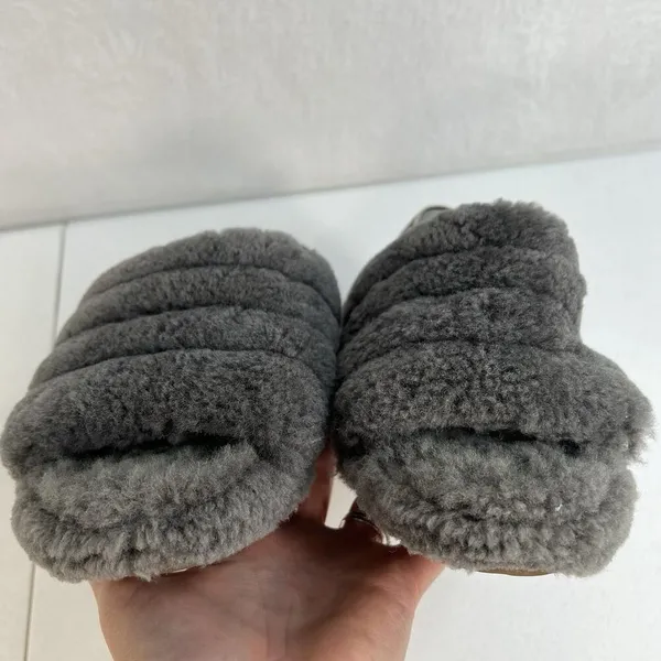 Ugg Sz 7 Oh Yeah Fluffy Double Strap Flat Slippers‎ Slides Sandals in Grey - Image 10