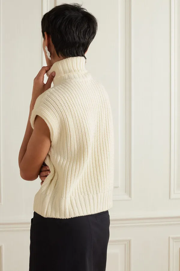 Staud Bette merino wool rib-knit cap sleeve turtleneck sweater size S small NEW - Image 3