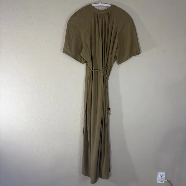 Zara Dress Womens Sz XS Khaki Olive Midi Pleated Tie Waist Contemprorary Beachy - Image 9