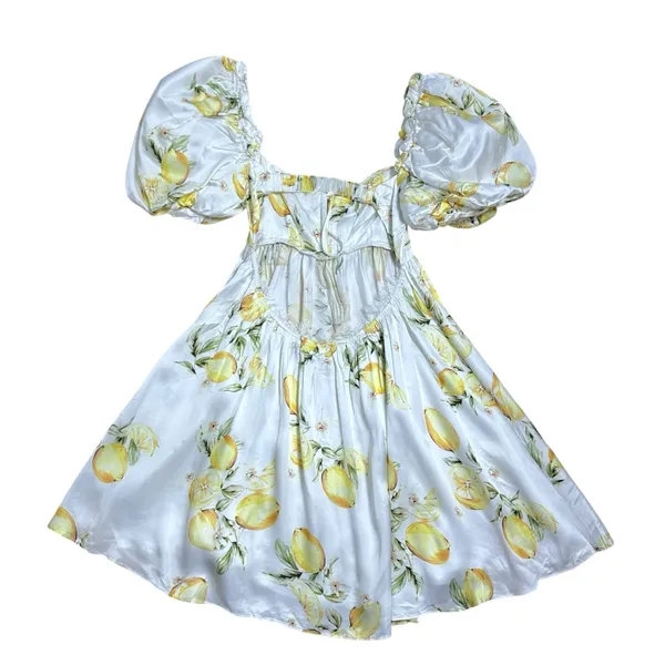 For Love & Lemons Serafina Yellow Lemons Mini Dress Womens S - Image 9