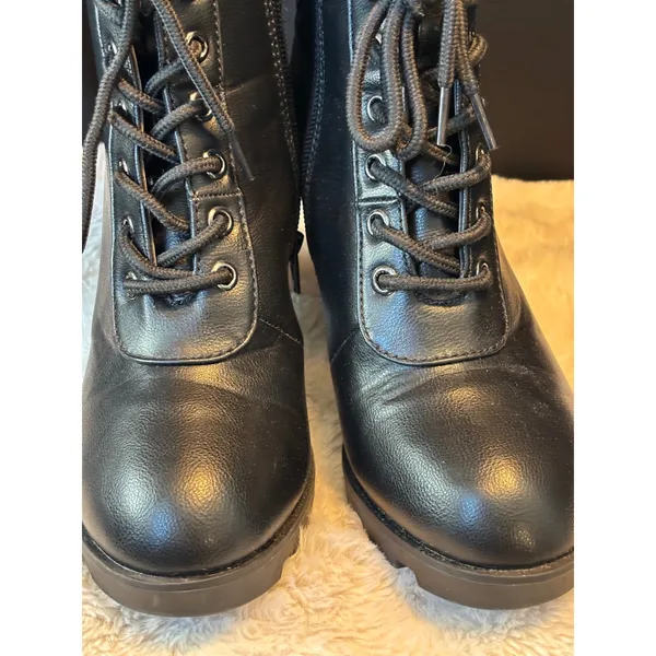 Black Lace Up Block Heel Ankle Boots Lug Sole Side Zip Booties PILATE-13 7.5 - Image 9