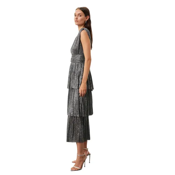 Sabina Musayev Bonita Dress Metallic Tiered Midi Plunge Sleeveless‎ Size XS - Image 3