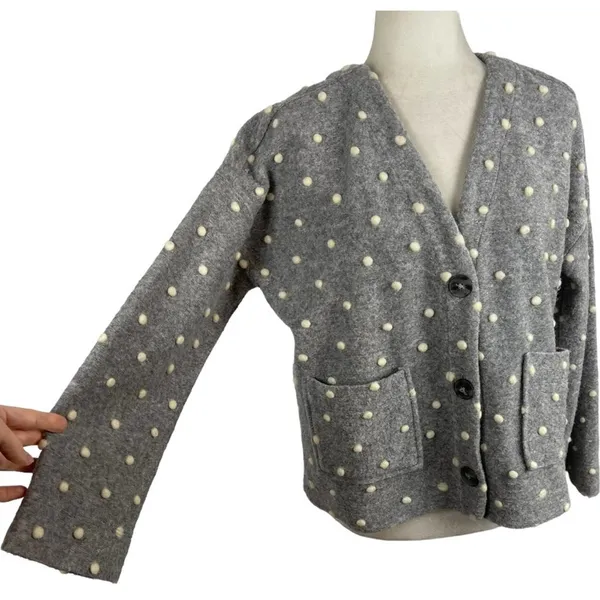 Madewell AG245 Texture & Thread Boxy Bobble Cropped Cardigan Small Polka Pom - Image 6