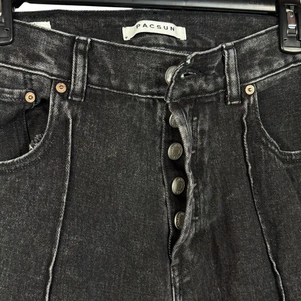 Pacsun SZ 30 Vintage Loose Crop Jeans Button-Fly Hi-Rise Seamed Leg Frayed Black - Image 3