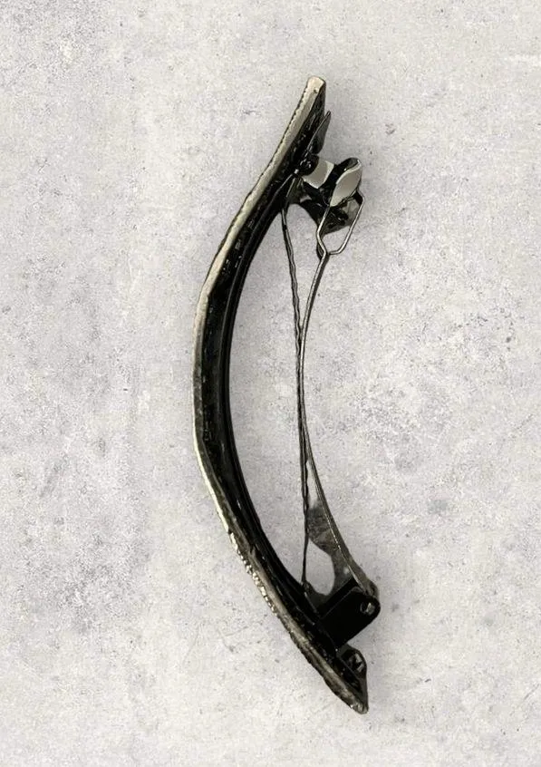 Vintage Ornate Silver Metal Rhinestones Large Hair Barrette Clip - Image 3