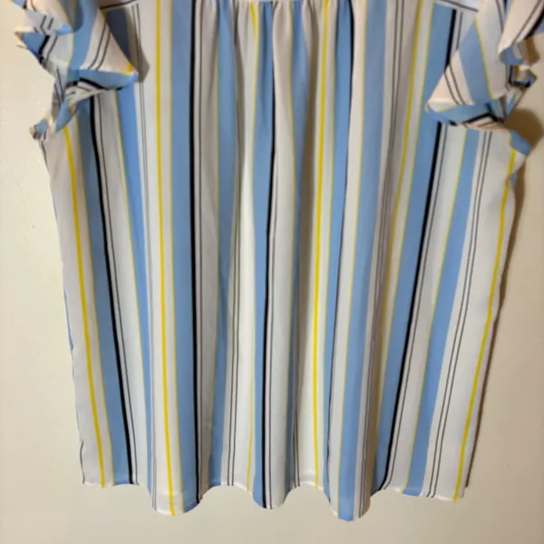 Loft Striped Flutter Sleeve Blouse Size XL Blue Yellow - Image 3