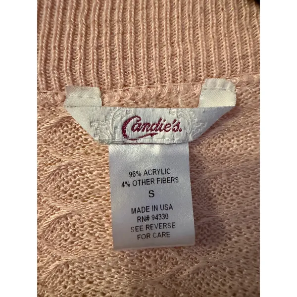 Candies Pink Shimmer Cropped Shrug Sweater Open Front‎ Bolero 3/4 Sleeve Small - Image 2