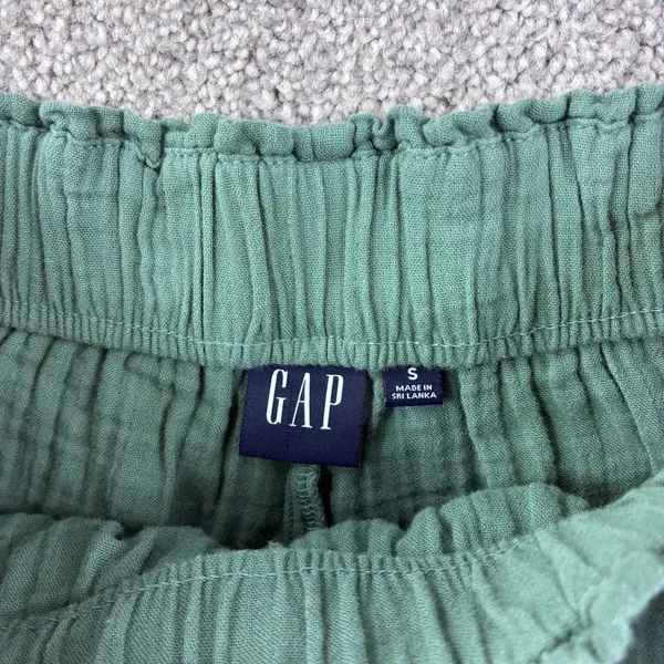 Gap Gauze Wide Leg Pants Womens‎ S Green Cotton Pull On Elastic Waist Lagenlook - Image 3