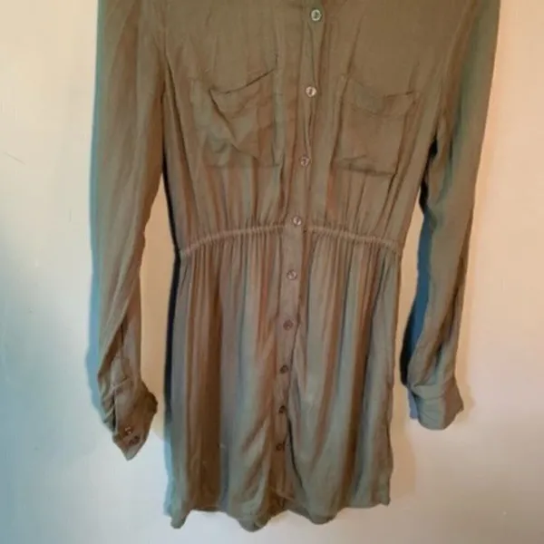 BDG‎ Women's Size XS Shirt Dress Button Down Dark Green Roll Tab Sleeves - Image 3