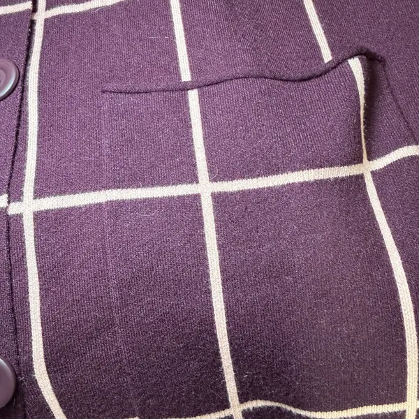Nine West Womens Size Medium Burgundy Windowpane Plaid Long Cardigan Sweater - Image 12