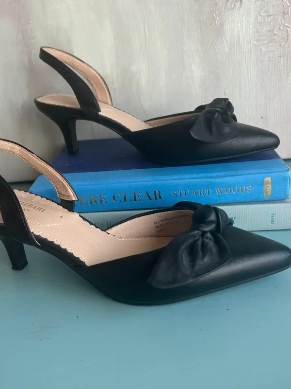 Isaac Mizrahi New York Bow Slingback Kitten Heels Black Size 7 - Image 13