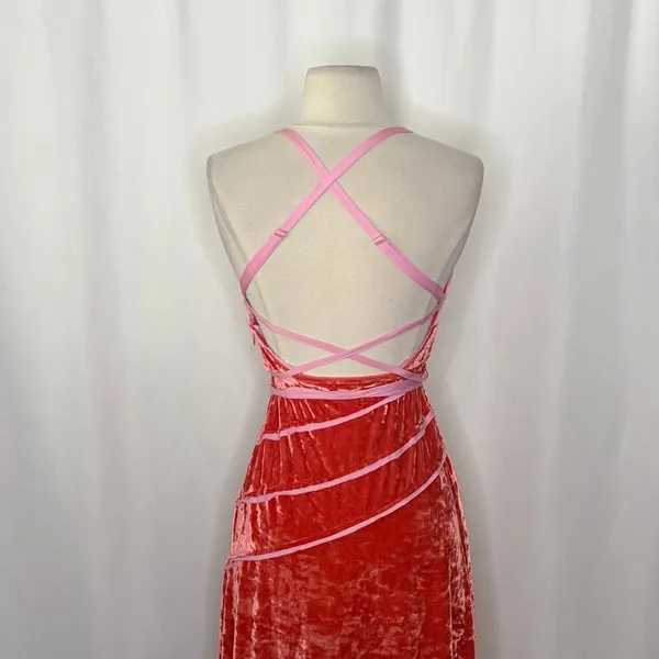 FREE‎ PEOPLE Deia Velvet Midi Dress Pink Rose Strappy Dainty Romantic X-Small - Image 11
