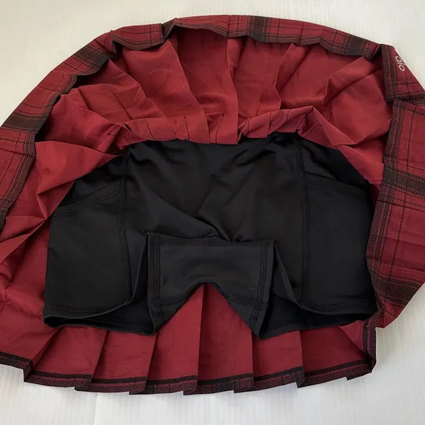 ALO Yoga Legacy Plaid Varsity Tennis Skirt Cranberry Black, S - Image 12