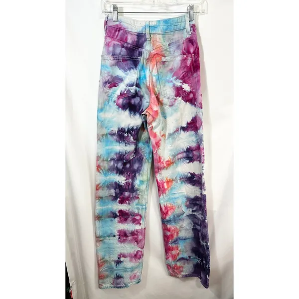 Zara Size 2 Jeans Handmade Tie Dye High Rise Relaxed Mom‎ Straight Boho 1375 - Image 3